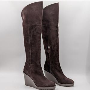 Rebecca Minkoff Women Lottee Dark Brown Suede Tall High Wedge Boots Size 9